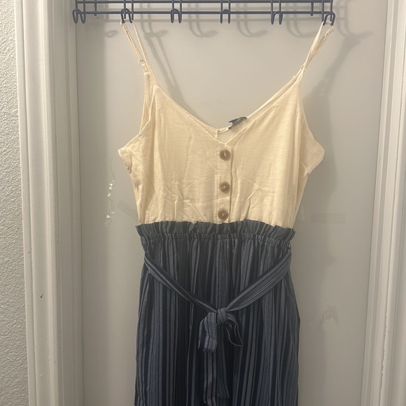 NWT Juniors' Lily Rose Button Front Paper Bag Jumpsuit
, Navy Stripe - Picture 6 of 16